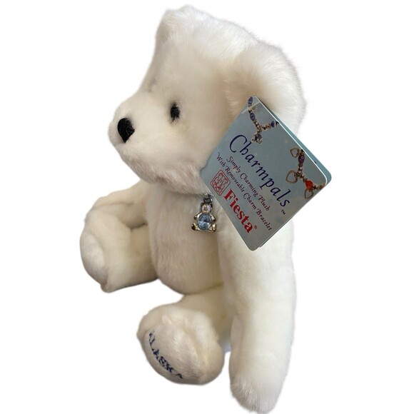 Fiesta Charmpals White Teddy Bear 7.5” Plush Alaska Embroidered - Picture 4 of 6